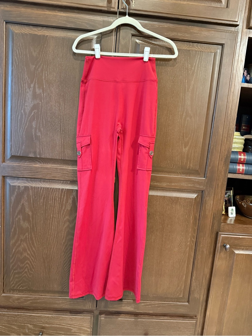 High-Rise Red Wide-Leg Cargo Pants